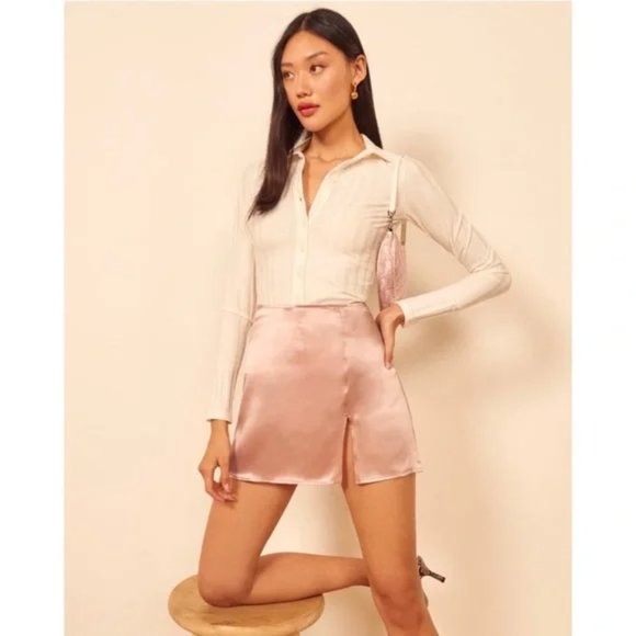 REFORMATION Robbie Silk Skirt in Blush - Picture 1 of 6